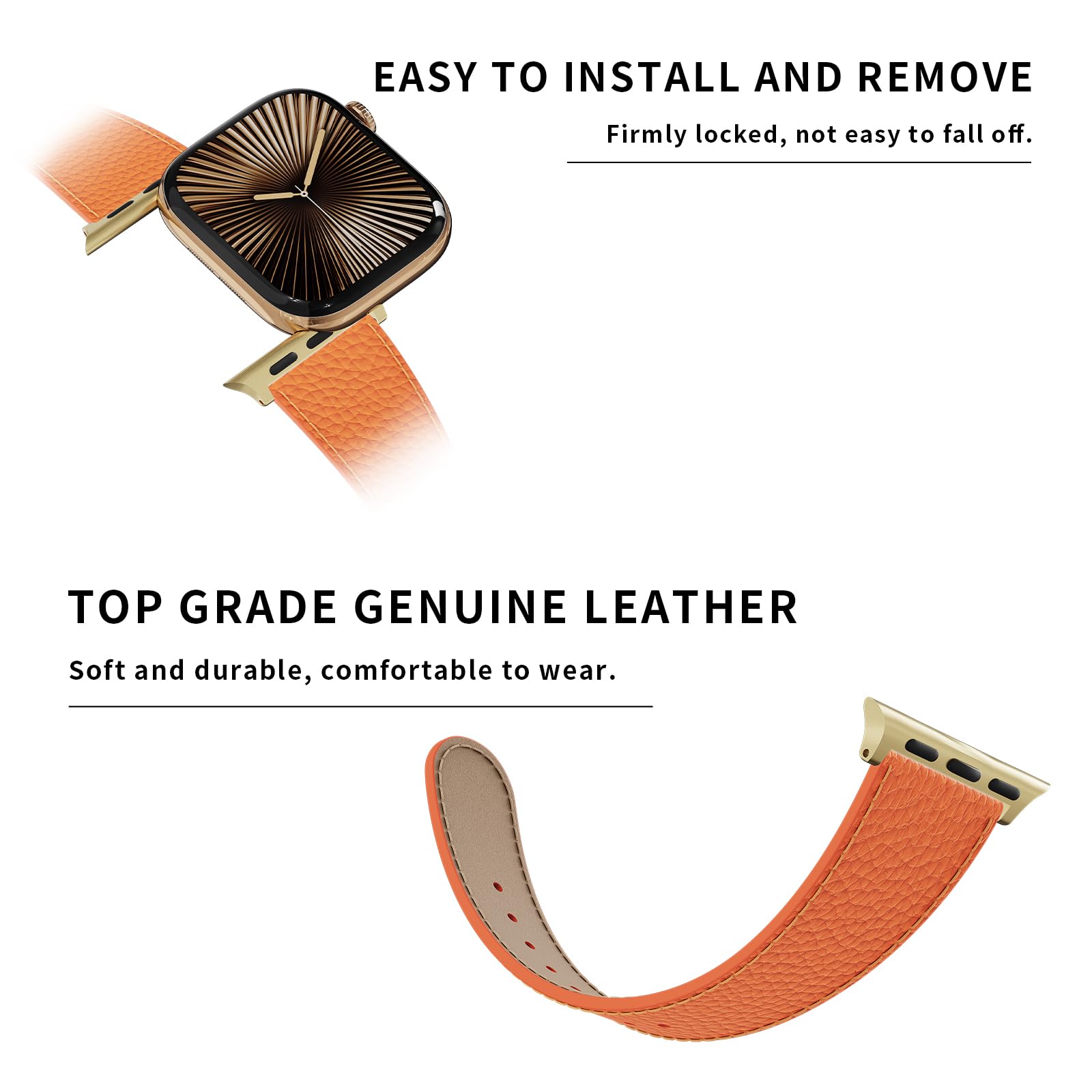 Leather Watch Band with Magnetic Buckle,Dressy Apple Watch Ultra Leather Band Rugged Durable Replacement Strap for Men & Women — view 4