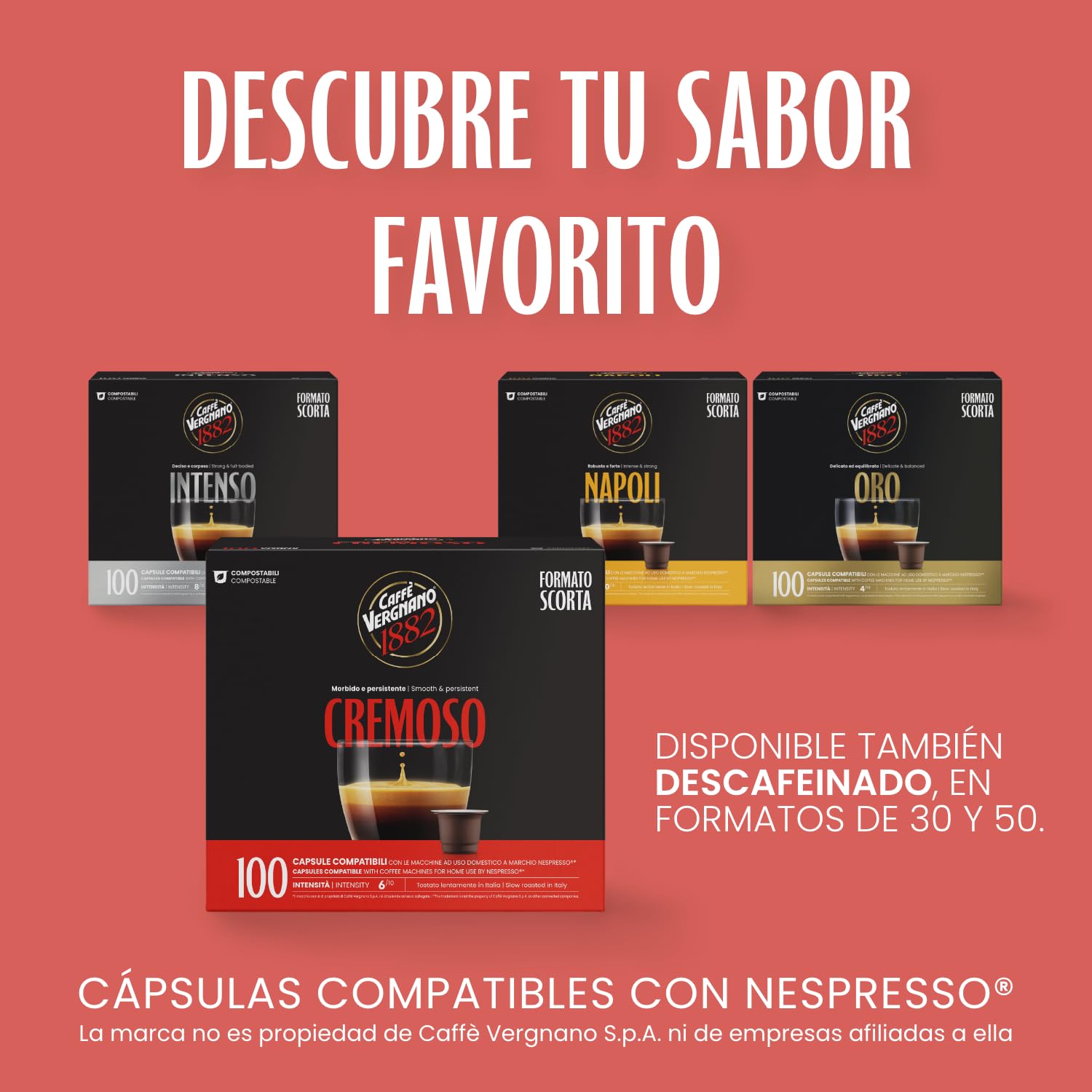 Caffè Vergnano 1882 - Cápsulas Compatibles Nespresso, Cremoso | Pack de 100 Cápsulas