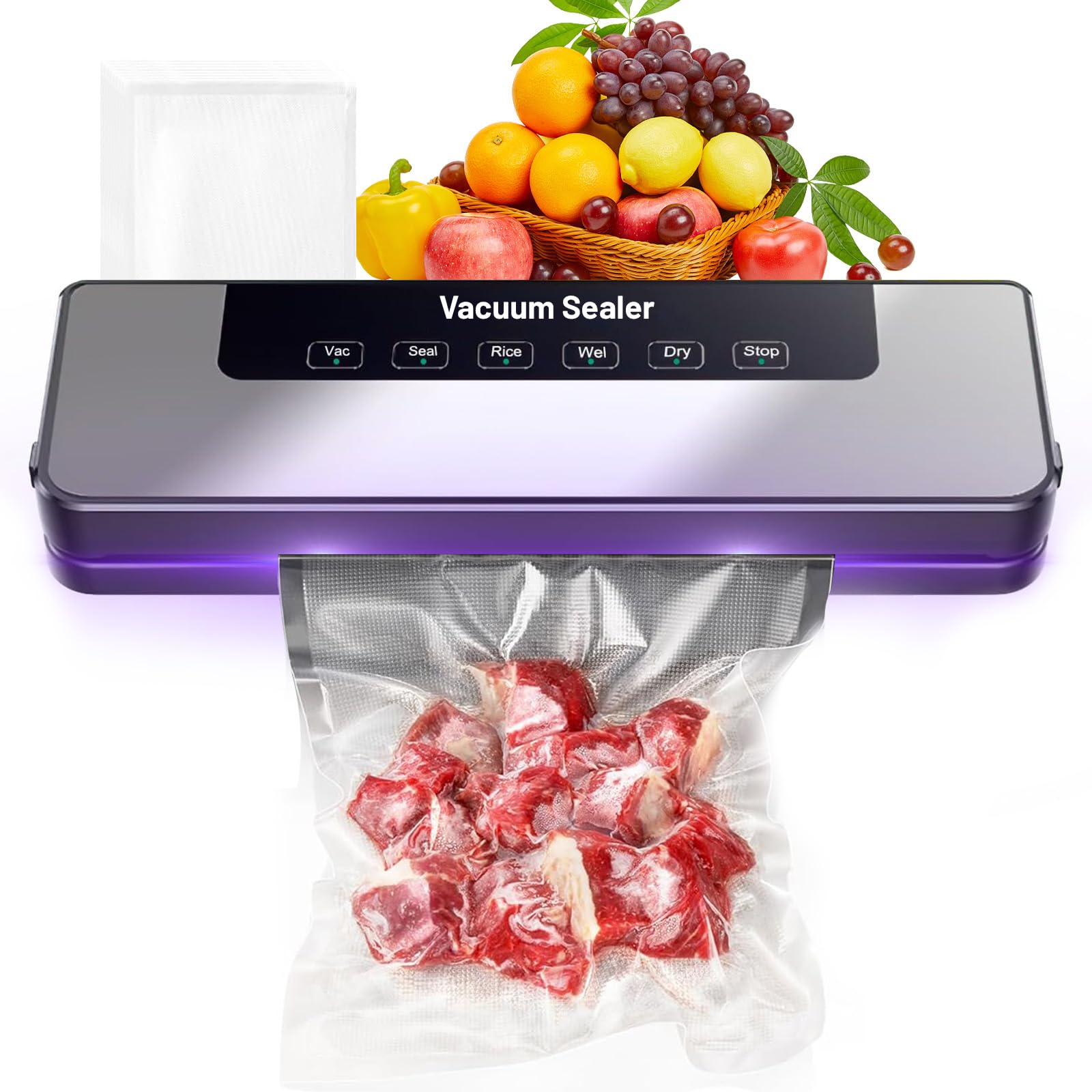 Machine de Mise sous Vide Professionnelle 85kPa, Scelleuse Automatique pour Aliments Secs et Humides, 4 Modes, 700g Compacte, Conservation Longue Durée, 50 Sacs Inclus