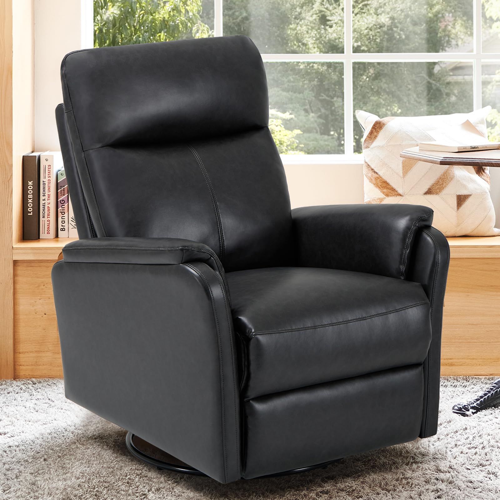 COLAMYSwivel Recliner Chair Nursery Glider Rocking Chair, PU Leather  Reclining Single Sofa with Wide Footrest, Deep Seat, Thick Cushion for  Living