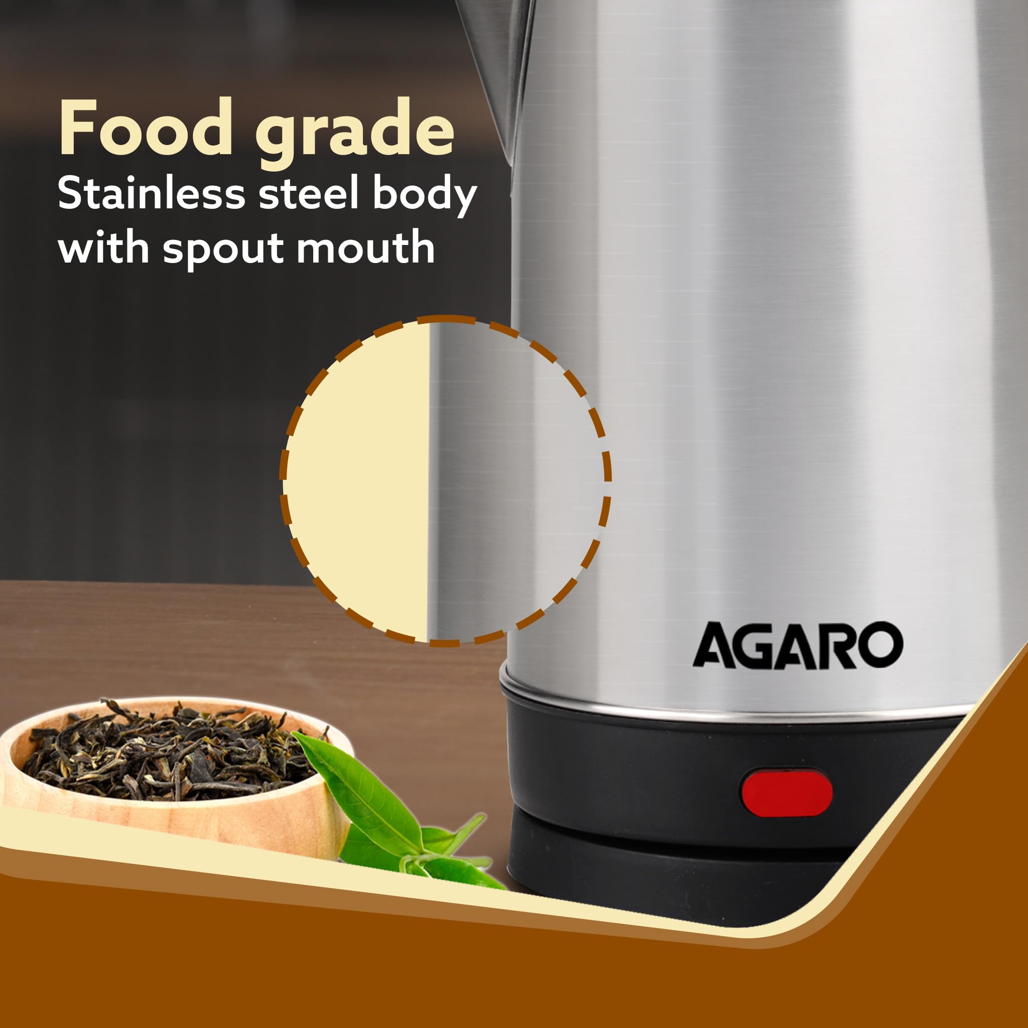 AGARO Sonnet Electric Kettle, 1.5L, 1500W, Stainless Steel Body, Quick Boil, Water Boiler, Hot Water Kettle , For Making Black Tea & Black Coffee, Instant Noodles, Auto Shut Off, Cool Touch Handle 2