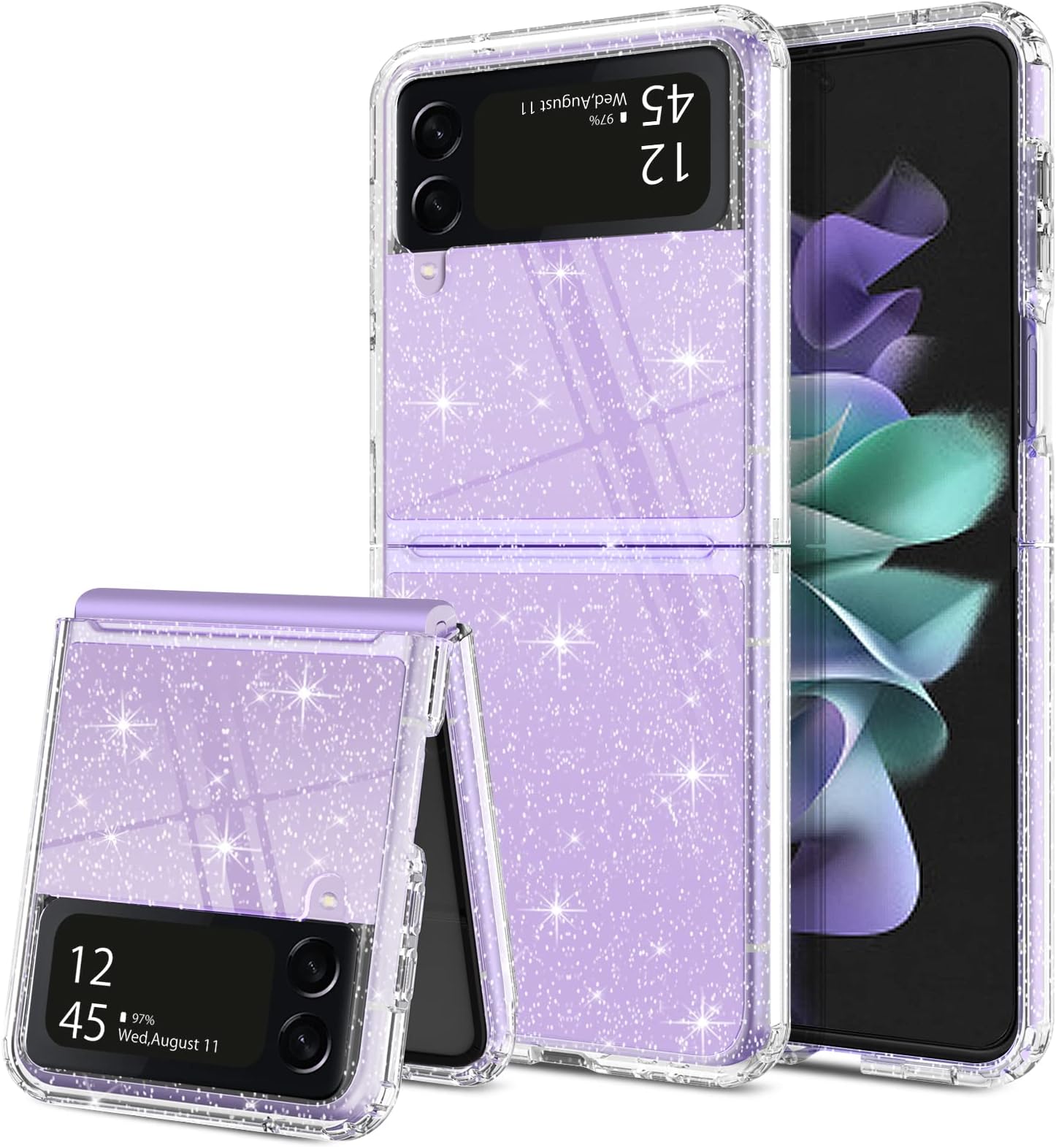 BENTOBEN Samsung Galaxy Z Flip 3 Case Clear Glitter, Slim Durable Soft TPU Transparent Sparkly Crystal Clear Glitter Girly Shockproof Protective Cover for Samsung Galaxy Z Flip 3 5G