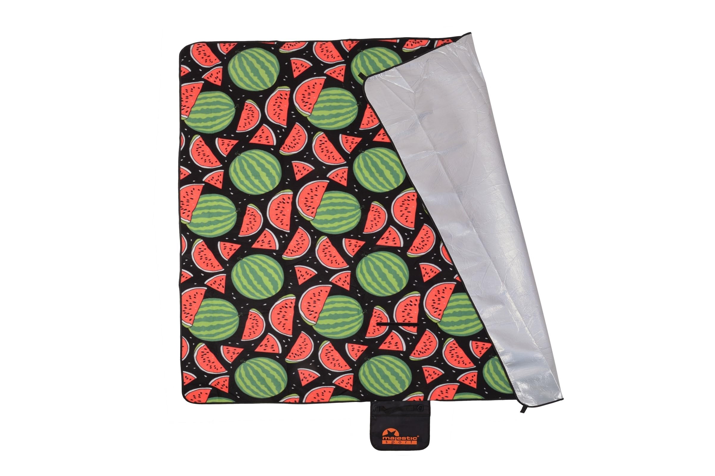 Couverture de Pique-Nique pour 4 Personnes Facile à Nettoyer - Polaire Douce et agréable au Toucher - Poche zippée - Bandoulière - 200 x 200 cm - Pastèque