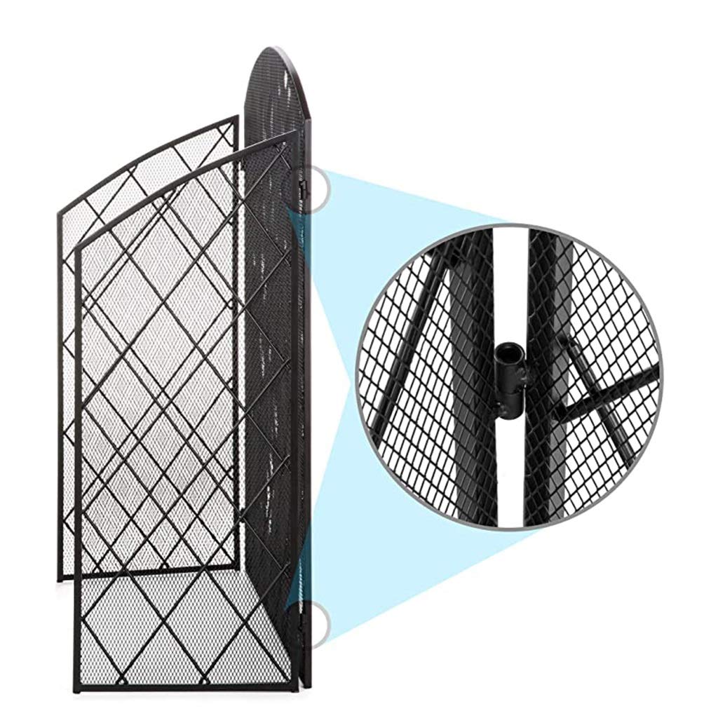 Schermo di Protezione per Camino Pieghevole a 3 Pannelli, parascintille, parafiamma, divisorio con Design ad Arco per stufe a Legna e a Carbone,Black