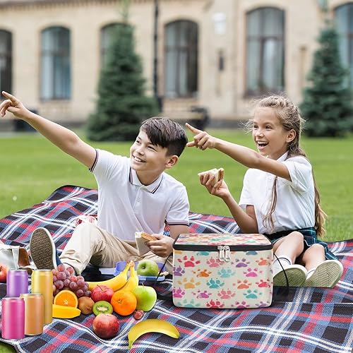 Miniatura 3 de QsirBC Bolsa de almuerzo aislada con diseño de patas de animales coloridas, bolsa de almuerzo reutilizable para adultos y hombres, hielera para el