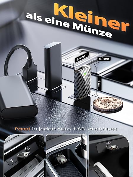 Mini CarPlay Wireless Adapter & Android Auto Wireless Adapter mit Auto GPS Navigation, Karbonfaser Design, Metall USB-A/C, Schnell Stabil, Kompatibel ab 2016, fĂŒr Apple iPhone (iOS 10+) & Android 10+ - 3