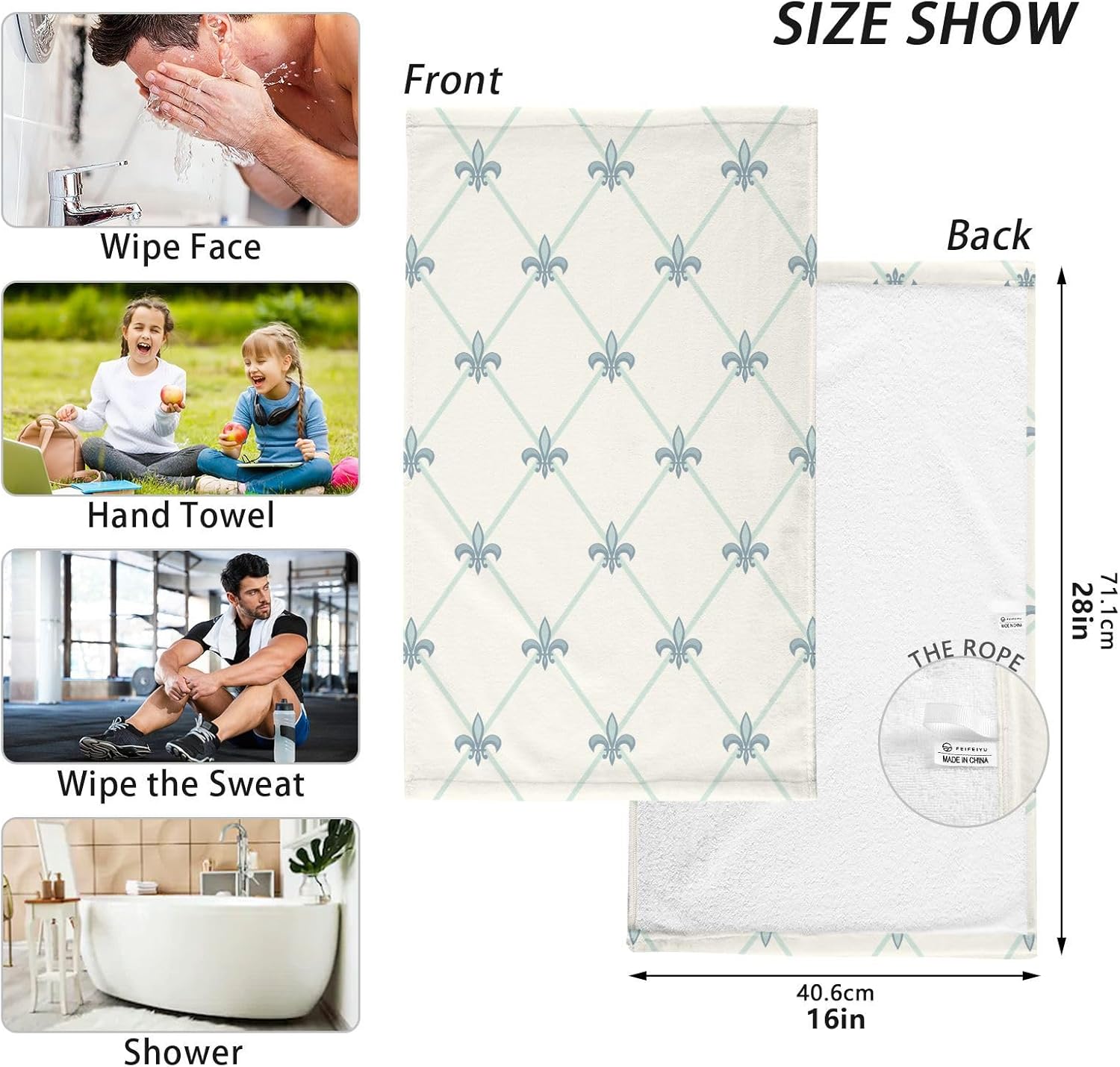 susiyo Hand Towels Set of 2 Luxury Vintage Fleur De Lis Cotton Bathroom Hand Towels Super Soft Highly Absorbent Fingertip Towels Decorative Towel for Bathroom Kitchen Yoga Gym Spa 28x16 Inch