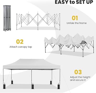 10x20 ft Pop up Canopy Tent, GDY Folding Heavy Duty Height Adjustable Shelter Gazebos with Wheeled Bag, White.