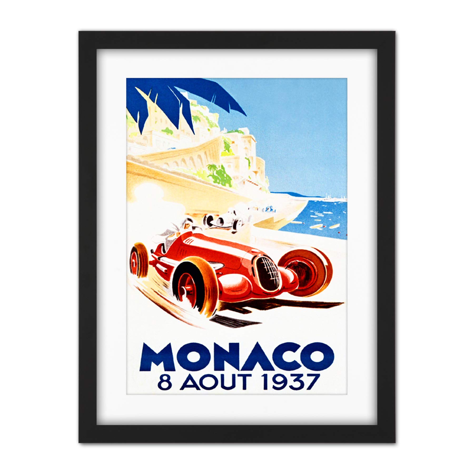 Wee Blue Coo Racing Car Monaco 1937 Grand Prix Artwork Framed Wall Art Print 18X24 Inch