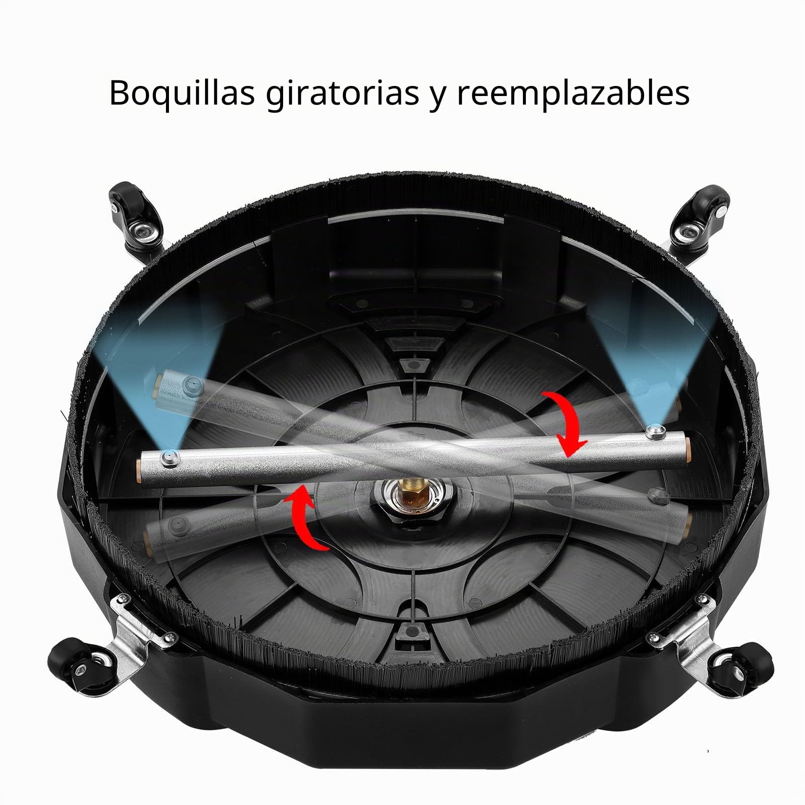 Limpiador de Superficies de Lavadora a Presión de 13" con 4 Ruedas, Conector Rápido, Accesorio de Lavadora Eléctrica, Acero Inoxidable, Latón y ABS, 2500 PSI