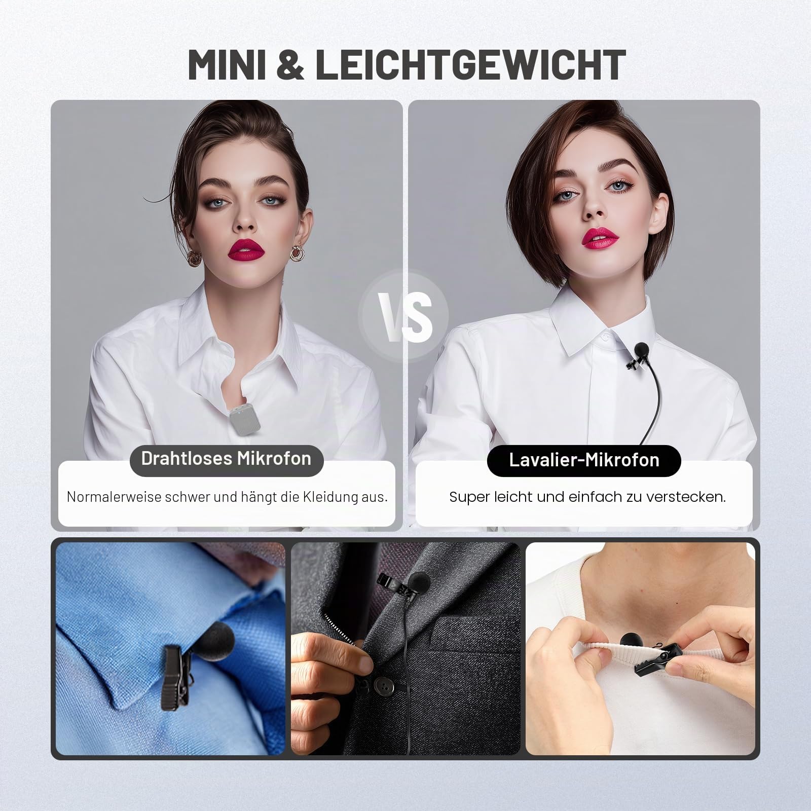 NEEWER ø4mm Mini Lavalier Mikrofon, 2er Pack, ansteckbares Wired Kondensator Ansteckmikrofon Set mit 1,5m 3,5mm TRS Anschluss, kompatibel mit DJI Mic 2 Rode Wireless Go II NEEWER CM28 CM31 Kamera, LM8