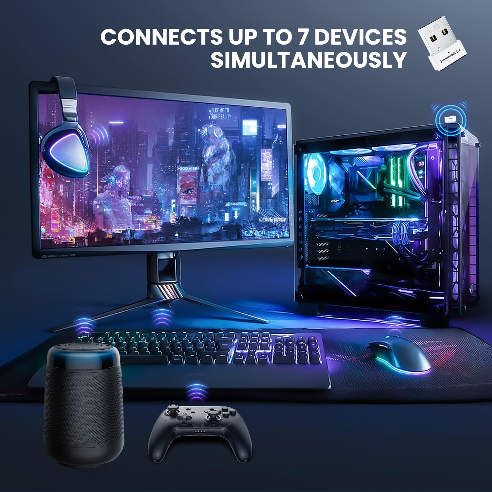 Adattatore Bluetooth USB 5.4, Collega e Usa Chiavetta Bluetooth per PC Laptop EDR Compatibile con Windows 11/10/8.1/7