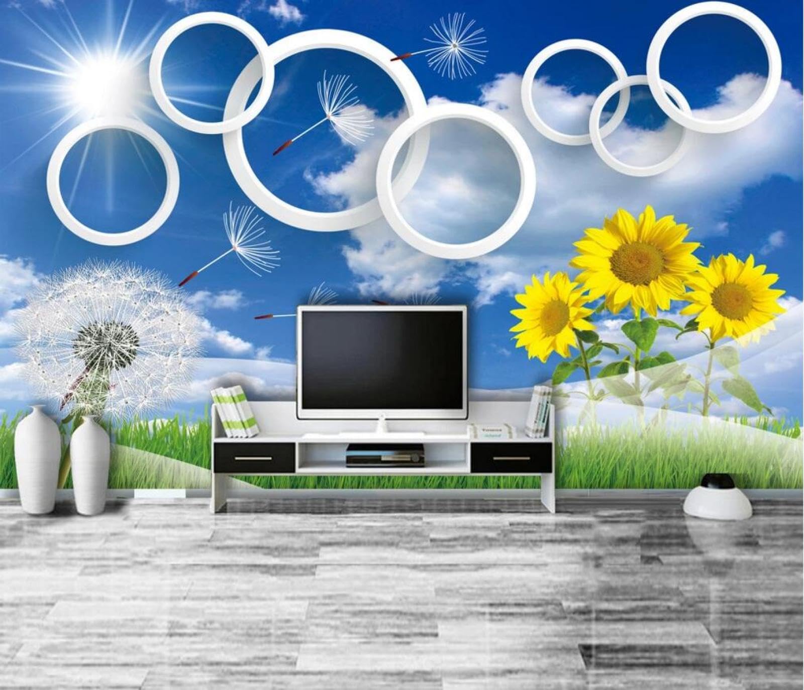 Wallpaper 3D Mural Blue Sky Sunflower Photo Mural Home Decor for Living Room and Bedroom -songqians-26216-400cmx280cm