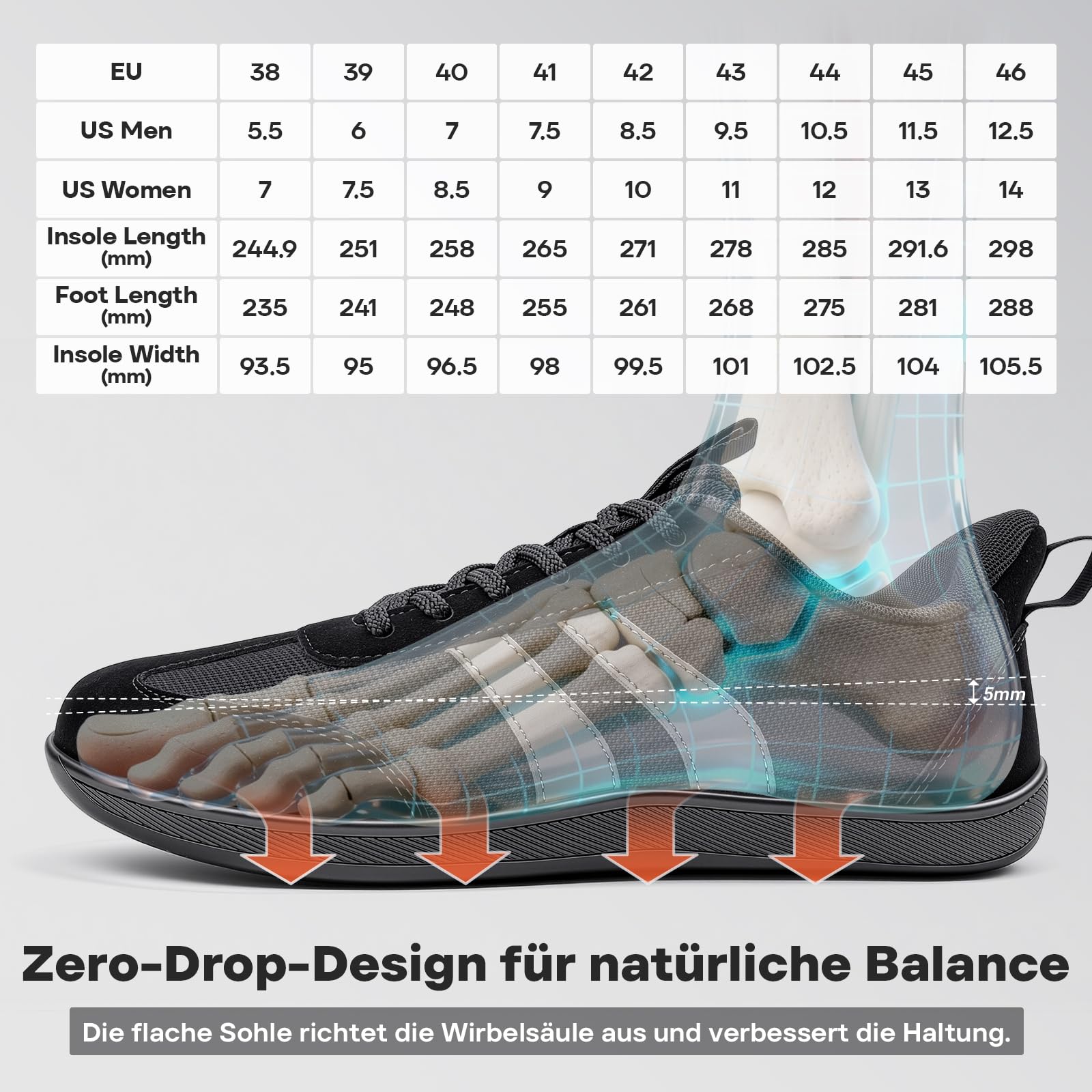 Sosenfer Barfußschuhe Herren Damen - Minimalistische Fitnessschuhe für Gym & Training - Weite Zehenbox - Wildleder & Mesh Atmungsaktiv - rutschfeste Hallenschuhe Slip On-HEISE-HD-42