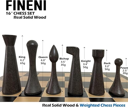 Miniatura 4 de FINENI Lujoso juego de ajedrez real de madera maciza de color oscuro de 16 pulgadas. Juegos de tablero de ajedrez duraderos hechos a mano con