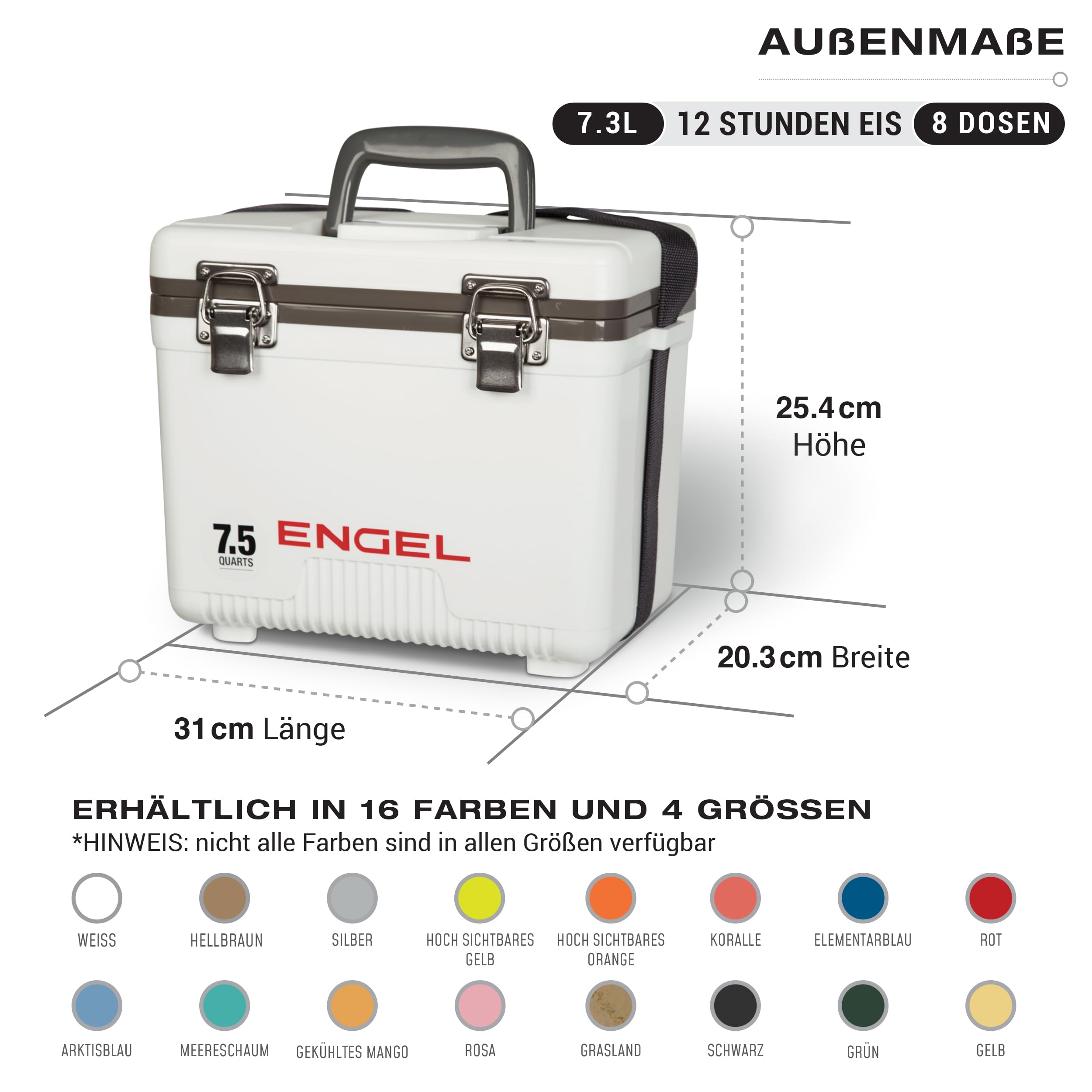 ENGEL Kühlbox 7,5qt (7,1 Liter) Auslaufsicher, Luftdicht, Tragbare, Kleine Kühlbox für Camping, Picknick, Wandern, Festival - Eisbox Ohne Strom für Männer & Frauen, 31 x 20,3 x 25,4 cm