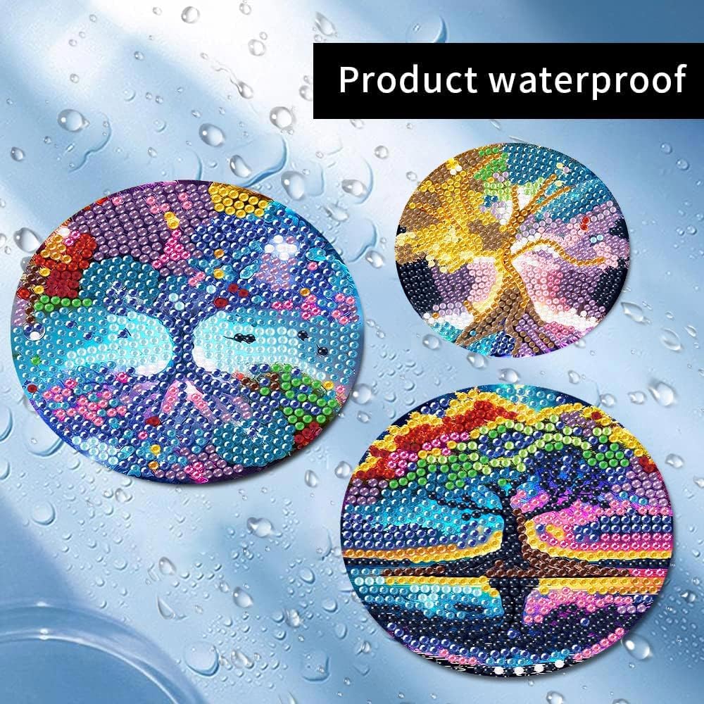 8 Pcs Diamond Painting Coasters Kits - 5D Diamond Painting Coasters DIY Diamond Art Coasters with Holder Non Slip Coaster Crystal Sticky for Tabletop Protection and Gifts(Tree of Life) - Image 6