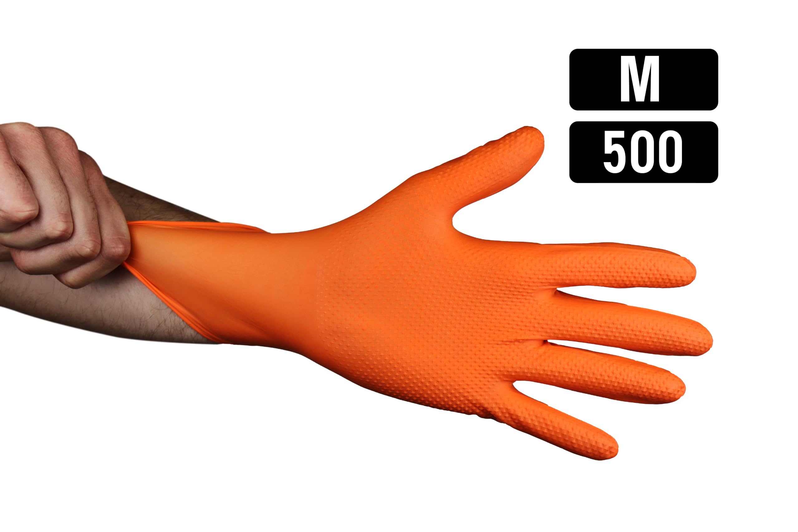 KMINA Guanti in Nitrile Arancioni Diamantati per Meccanico, M (500 pz) | Monouso, senza Polvere né Lattice, Ambidestri, Polsino Flangiato, Resistenti a Oli e Grassi, Officina, EN 374, Touchscreen