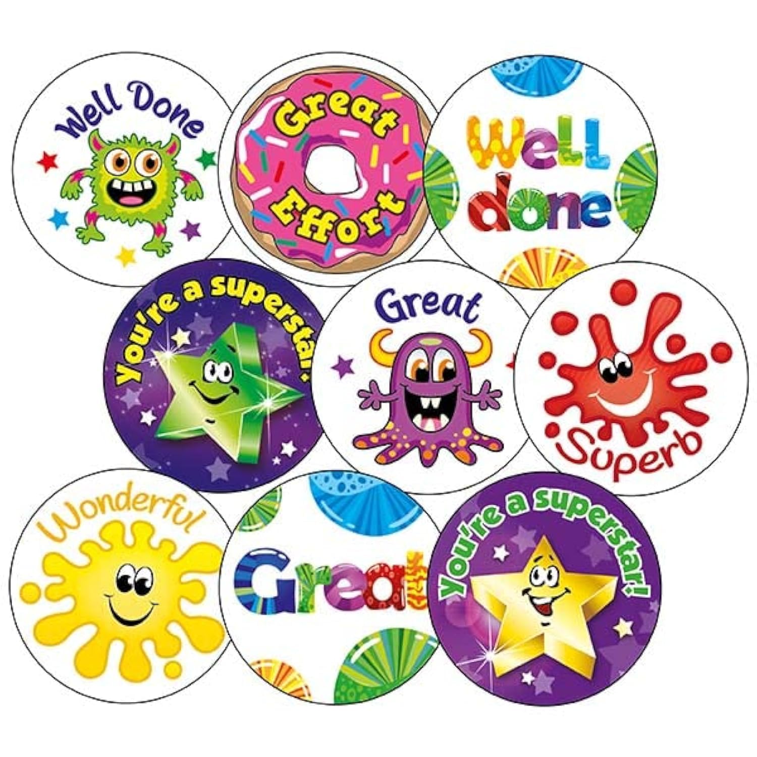 Primary Teaching Services Ltd Multicoloured 225 Mixed Scented Stickers Value Pack Motivational Childrens Pupils School Teachers Reward Stickers Value Pack 32Mm Primary Teaching Services