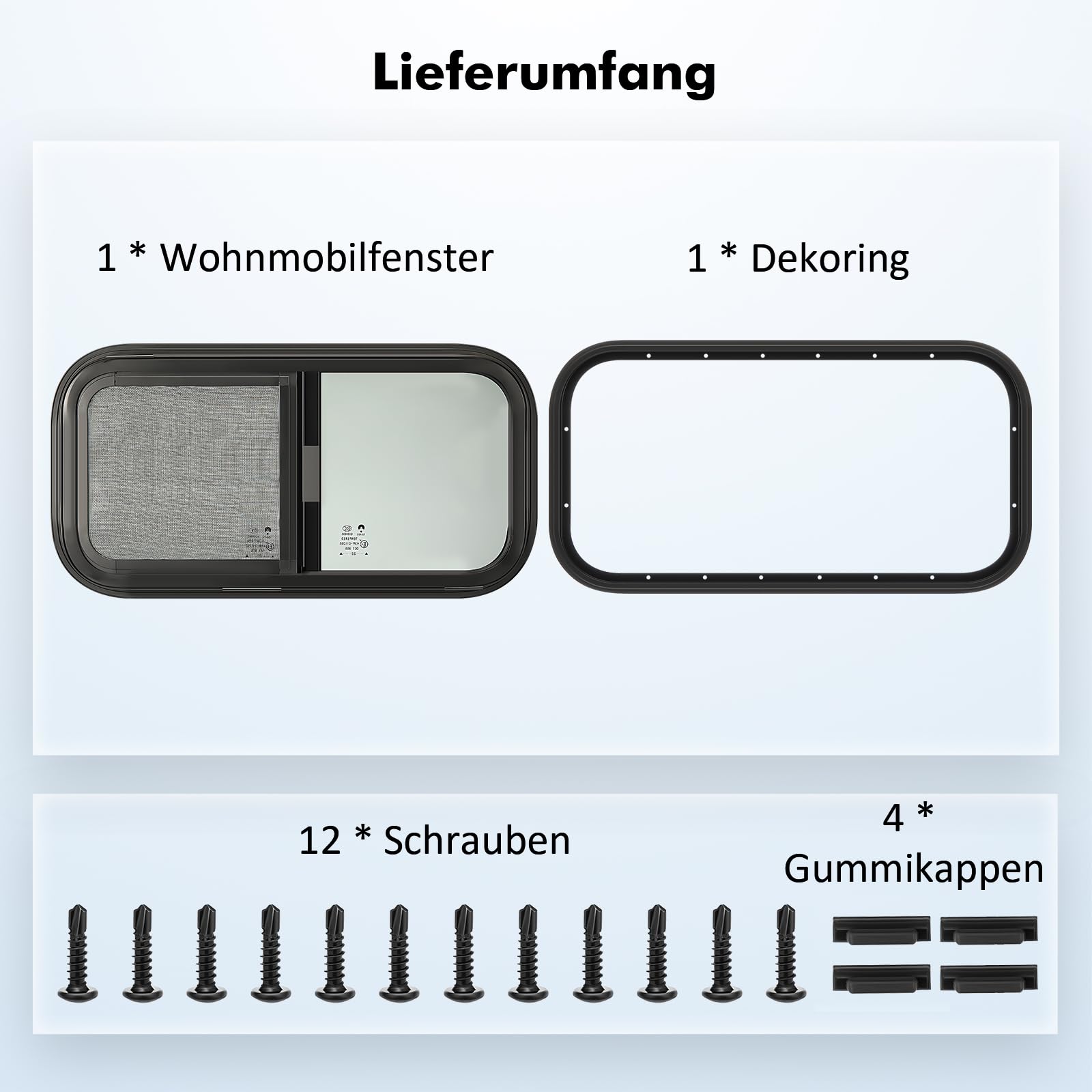 GEARMONSTER Wohnwagen Fenster, Caravan Seitenfenster, Wohnmobil Schiebefenster, Wohnwagen Fenster getönt mit Fliegengitter für Wohnmobile, Anhänger, 600x300mm Wohnwagenfenster