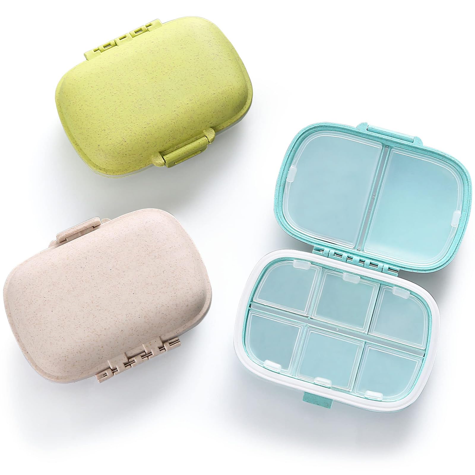 Xspring Portable Pill Cases, 3 Pack 8 Moisture Proof Small Pill Box, Daily Pill Case Portable Medicine Vitamin Holder Container, Compartments Travel Pill Organizer for Pocket Purse(Blue, green, khaki)