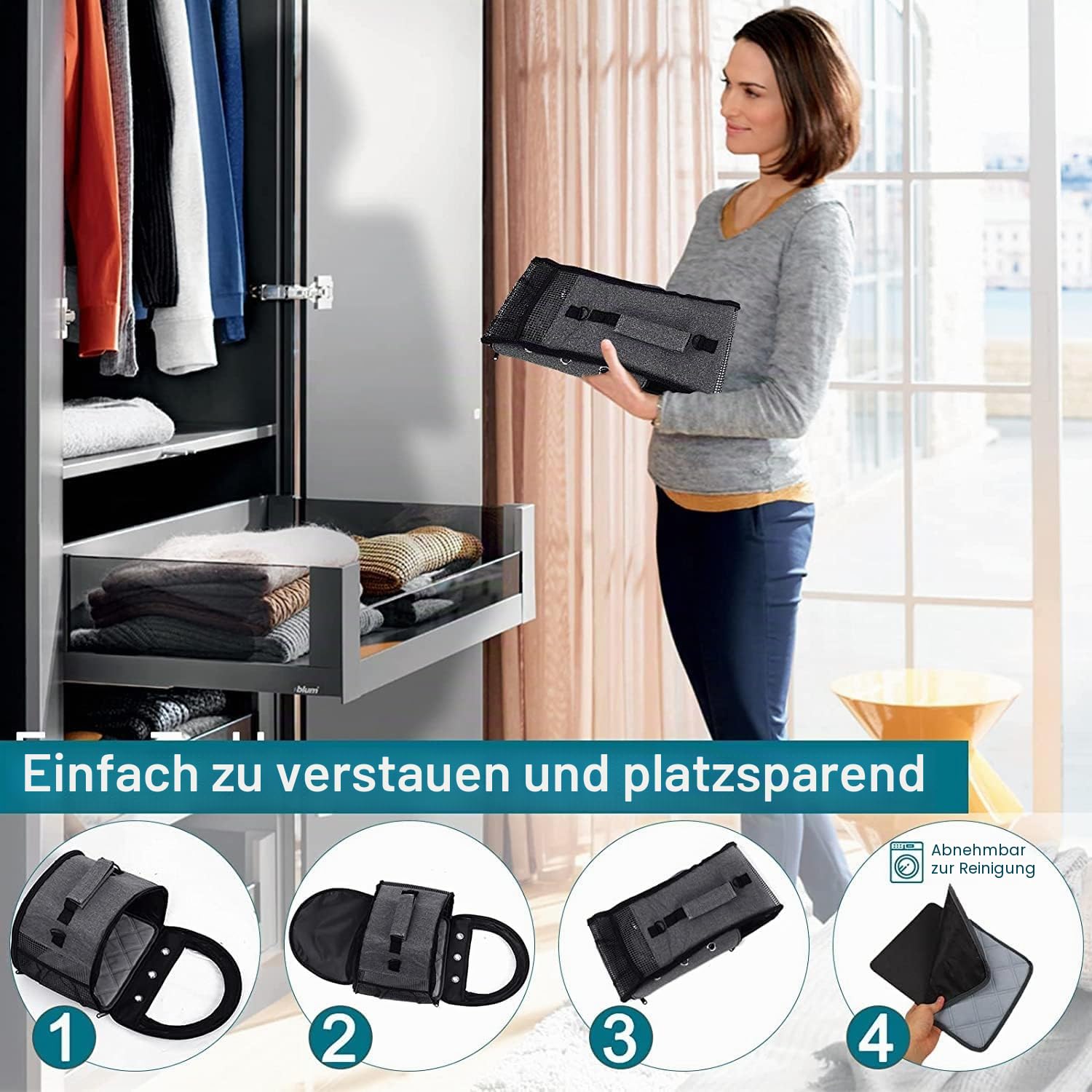 Faltbare Kleintier-Tragetasche mit Wasserflaschenhalter, Doppeltüren Design, Atmungsaktiv & Ausbruchsicher, Transporttasche für Meerschweinchen, Kaninchen, Hamster, Grau