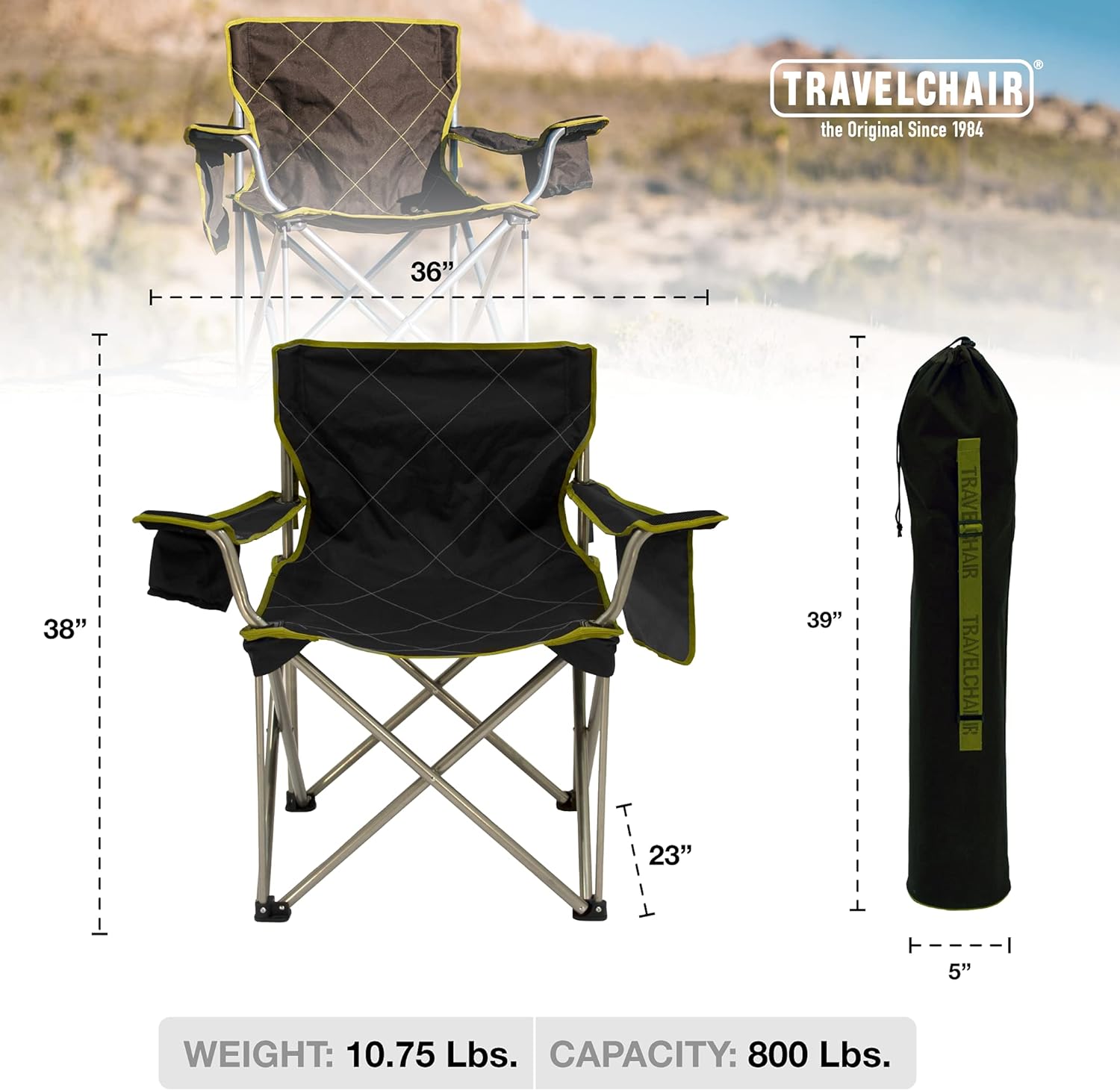 Kahuna Supreme Black Oversized Camping Chair with Armrests