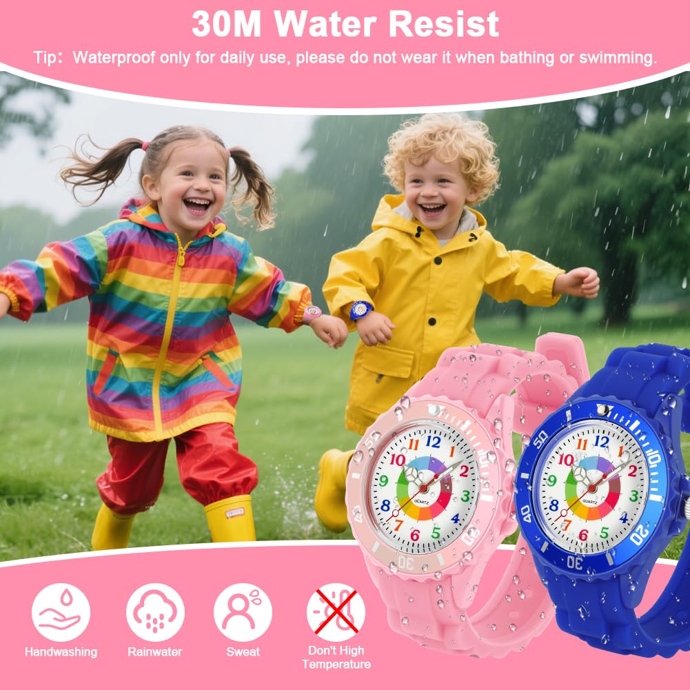 OSDUE Reloj de Aprendizaje para Niños, Impermeable Fácil de Leer Relojes de Pulsera con Correa Suave, Reloj de Pulsera Analógico para Niños Niñas Regalo de Cumpleaños Partir Esfera Colorida