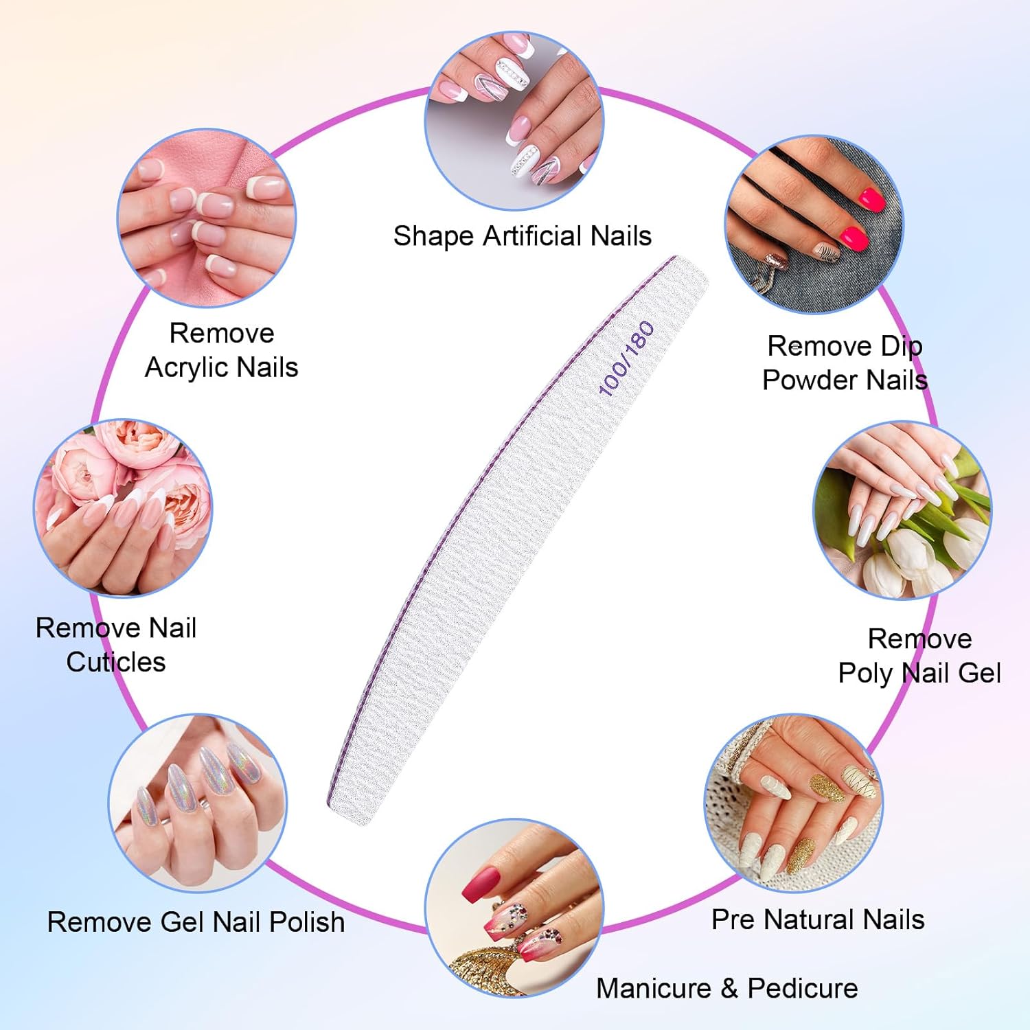 150 Pcs 100/180 Grit Nail Files Bulk, Professional Nail Files 100/180 Grit, Double Sided Emery Boards Reusable Manicure Tools for Acrylic Natural Nails, Home or Salon Use