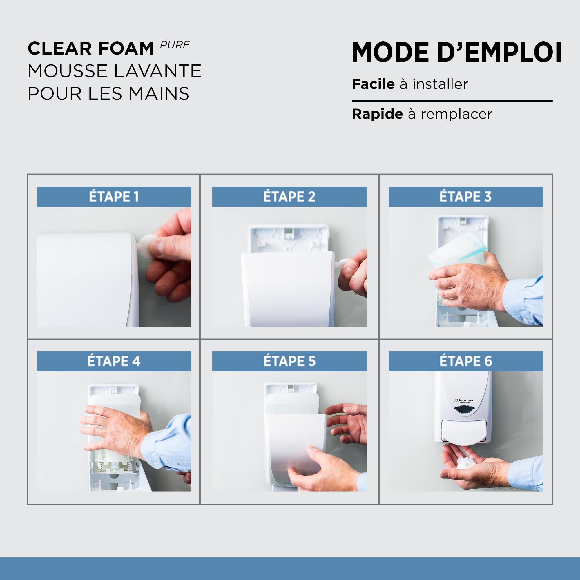SC Johnson Professional Clear Foam Kit de Démarrage – Distributeur Mural de Savon pour Les Mains – Nettoyant moussant – 1 Distributeur + 1 Recharge (1 Litre) – Réservé à Un Usage Professionnel