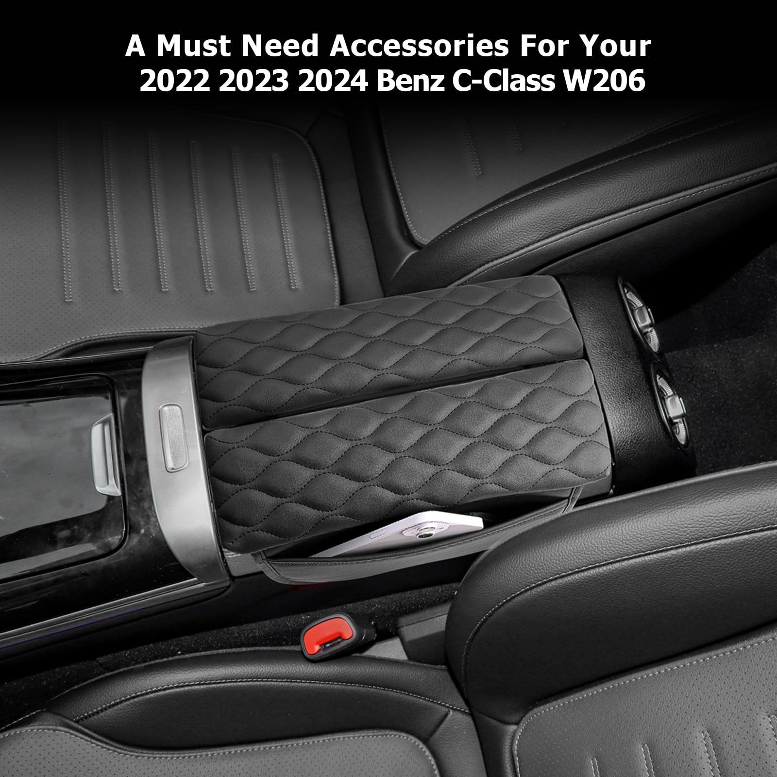 LUWU Do Mercedes-Benz C-Class W206 / GLC X254 2022-2024 2025 Samochodowa Podkładka Podłokietnika C Class W206 2023 Konsola Środkowa Pokrowiec Podłokietnika Skórzany Samochodowa Ochrona Pokrywa