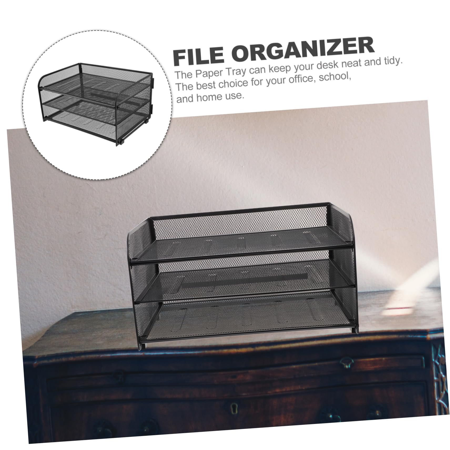 Operitacx Organizer Documenti da Scrivania 3 Livelli in Metallo Nero | Struttura Multilivello, Capienza Elevata, Uso Domestico e Professionale, Design Moderno Classico