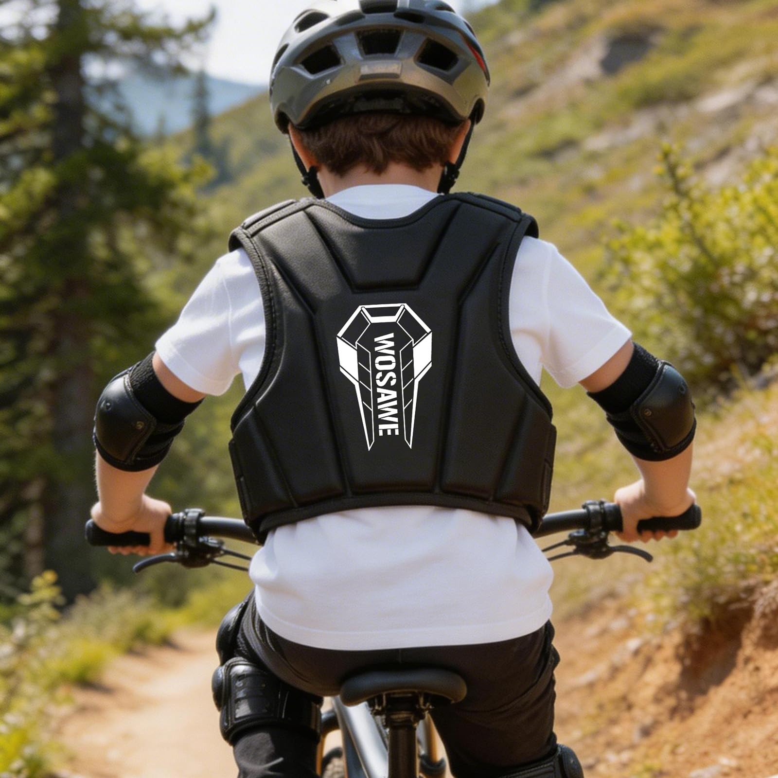 WOSAWE Gilet Sportif Enfant, Haut Respirable Rembourré pour Cyclisme, Trottinette, Snowboard et Football, Noir