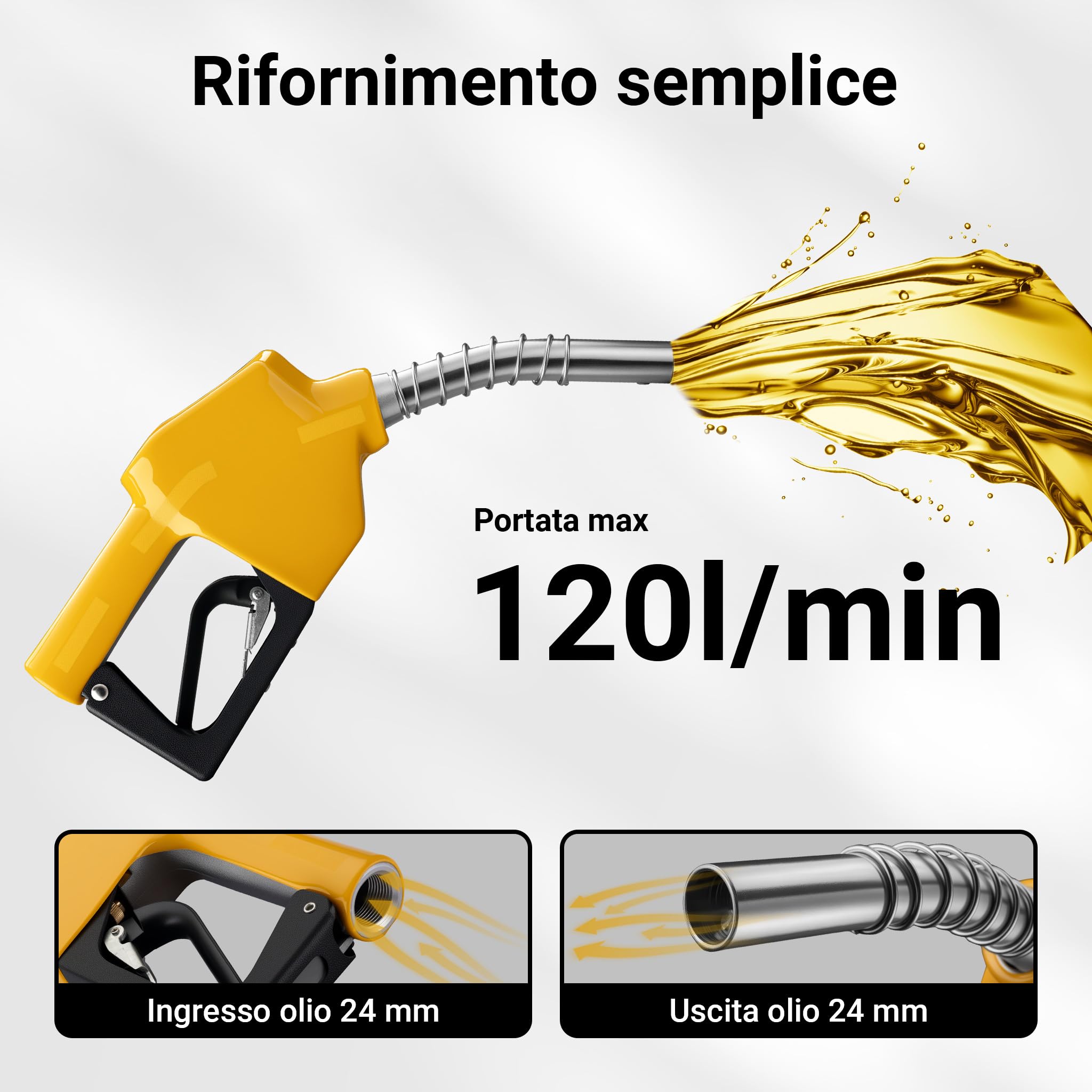 Pistola erogatrice automatica per gasolio e diesel 24 mm (3/4") 120 l/min DN20