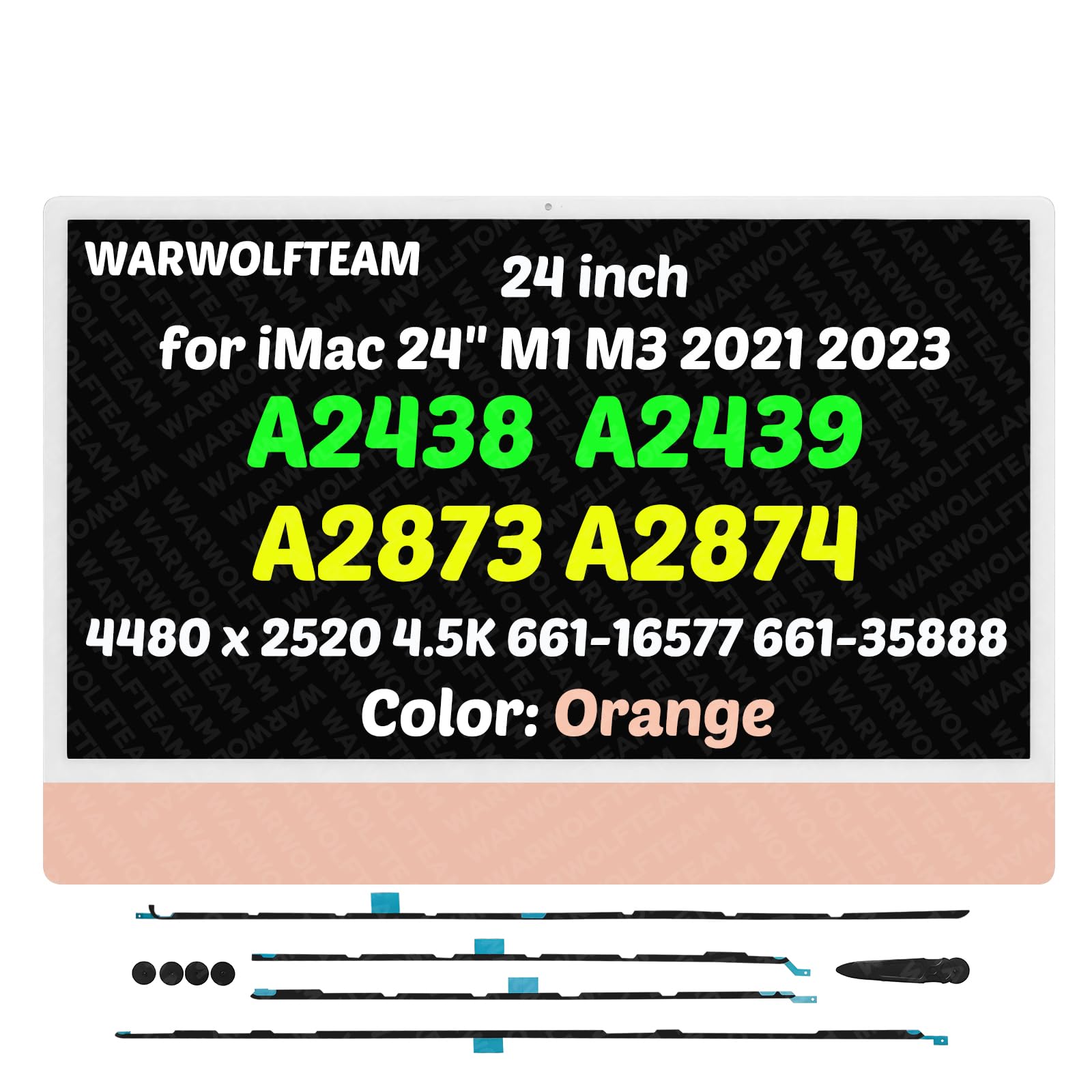 LM235UH1(SD)(D1) Compatible with iMac A2438 A2439 A2873 A2874 M1 M3 2021 2023 EMC 3663 EMC 3664 EMC 8206 EMC 8207 24inch LCD Screen Display Assembly 4.5K(661-16577 661-35888 Orange)
