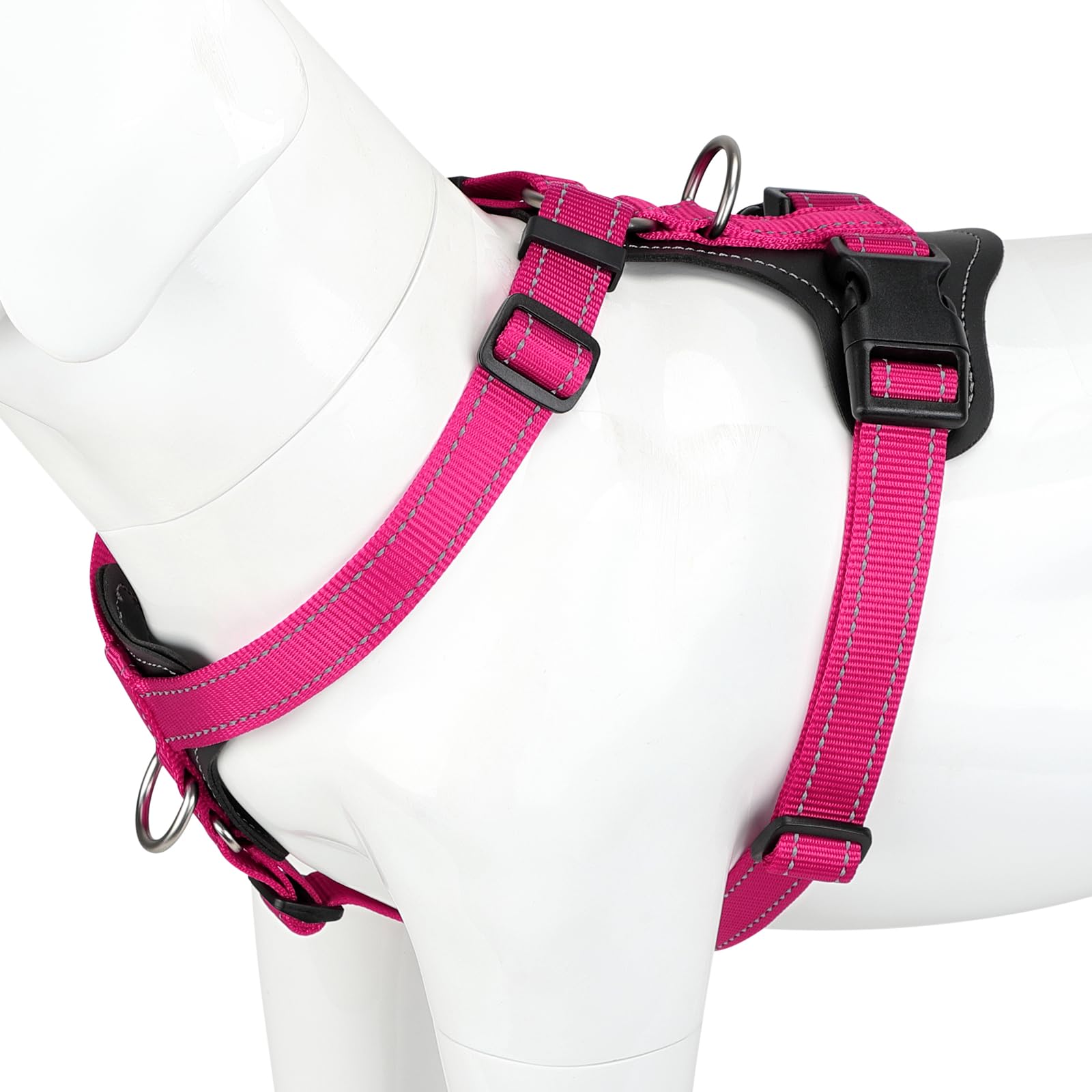 Plutus Pet Adjustable No Pull Dog Harness with Leather Accents, Heavy Duty Reflective Nylon Vest for Training Hiking