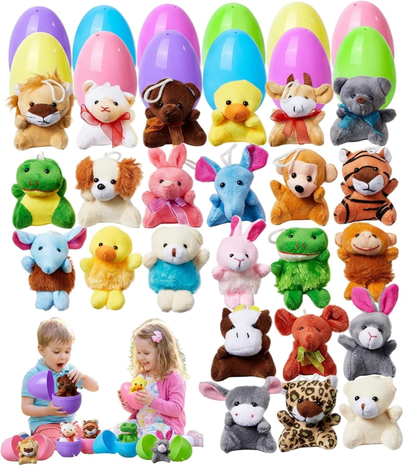 Générique Oeufs de Pâques remplis en Plastique avec Animaux en Peluche 12/24 pièces, remplisseurs d'œufs de Pâques avec Animaux en Peluche Surprise, paniers, Cadeaux fête, Vacances (24 pièces (2PCS))