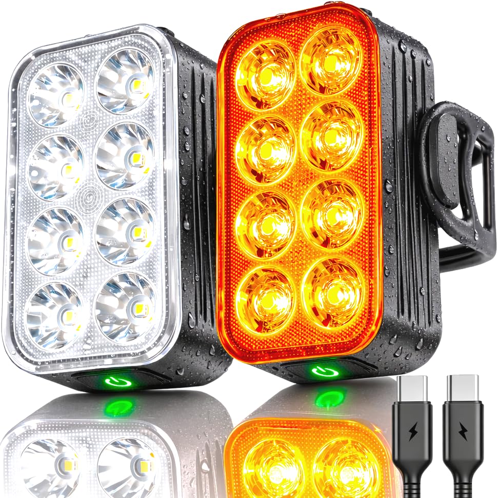 NP-MAX Bike Lights USB-C Rechargeable Front and Back Lights, Bicycle Light Headlight and Rear Taillight Set, Mini Bike Light, Ebike Riding Accessories, Waterproof, Bright LED, Visible Day or Night