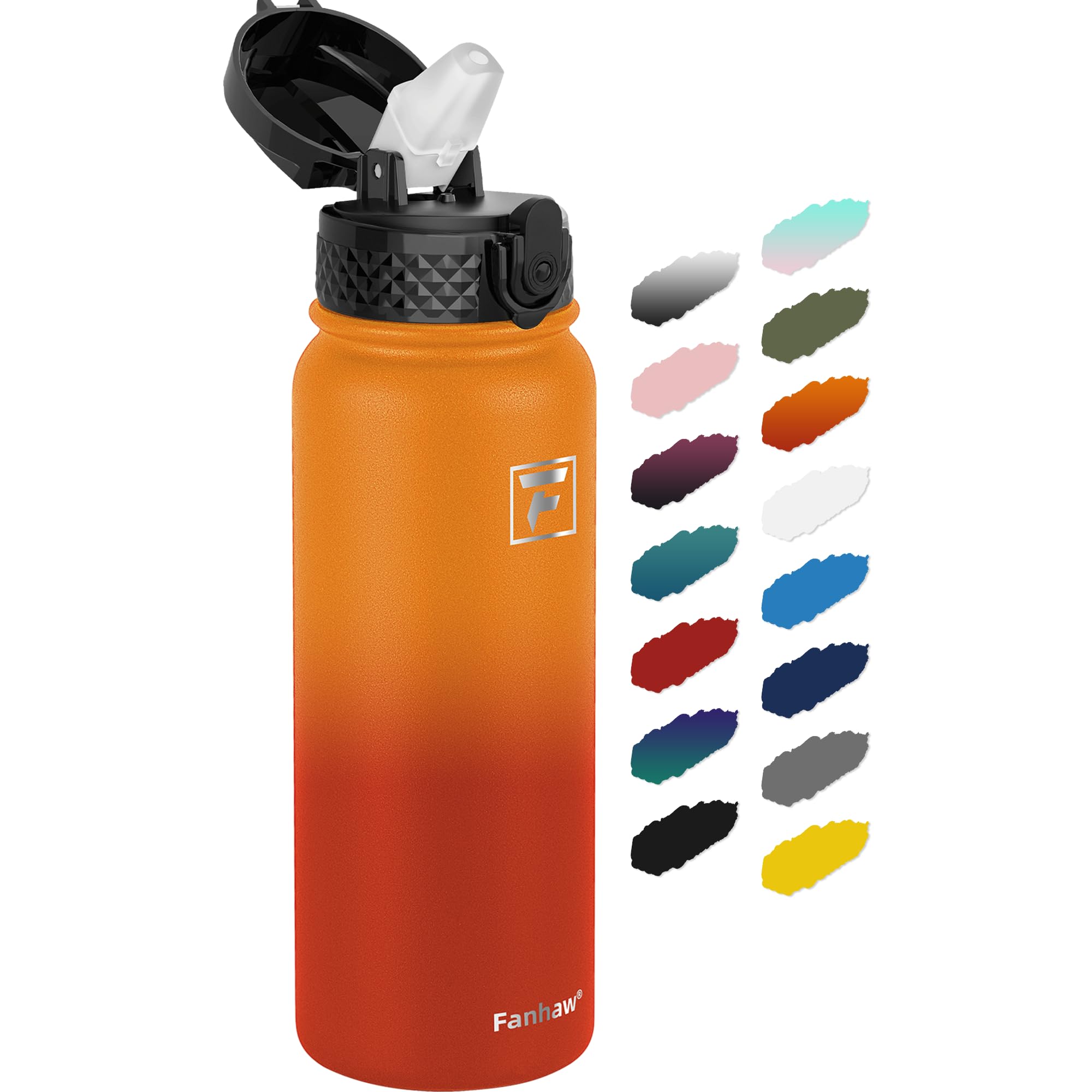 Fanhaw 20oz Kids Stainless Steel Water Bottle with Straw Lid, Yellow Orange