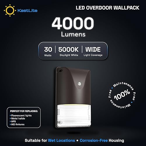 Miniatura 2 de KastLite Paquete de luz LED de pared con fotocélula del anochecer al amanecer  4000 lúmenes equivalente a 150 vatios  Iluminación de seguridad