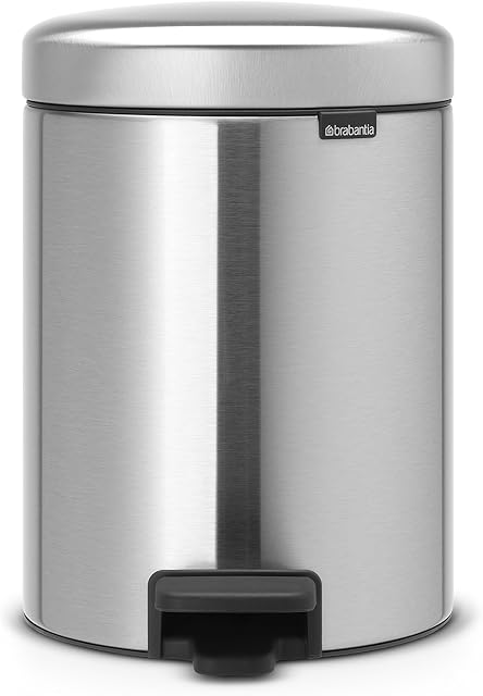 Brabantia NewIcon Pedal Bin 5L (Matt Steel) Soft-Closure Bathroom Rubbish Bin, Removable Inner Bucket + Bin Bags