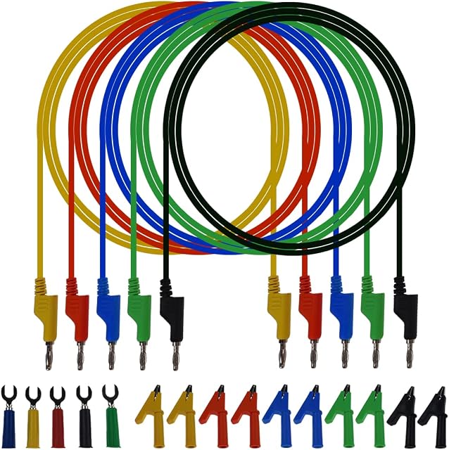 5pcs 4mm Banana Plug to Banana Plug Cables ,10pcs Alligator Clips5pcs U-shape Banana plug insert for Multimeter Electrical Testing