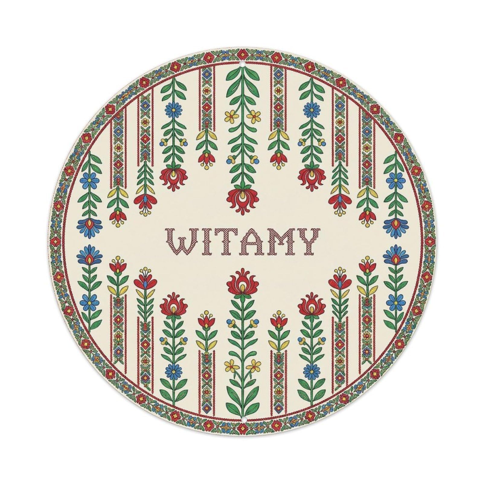 Vintage Polish Folk Art Witamy Welcome Ribbon Border Metal Tin Sign