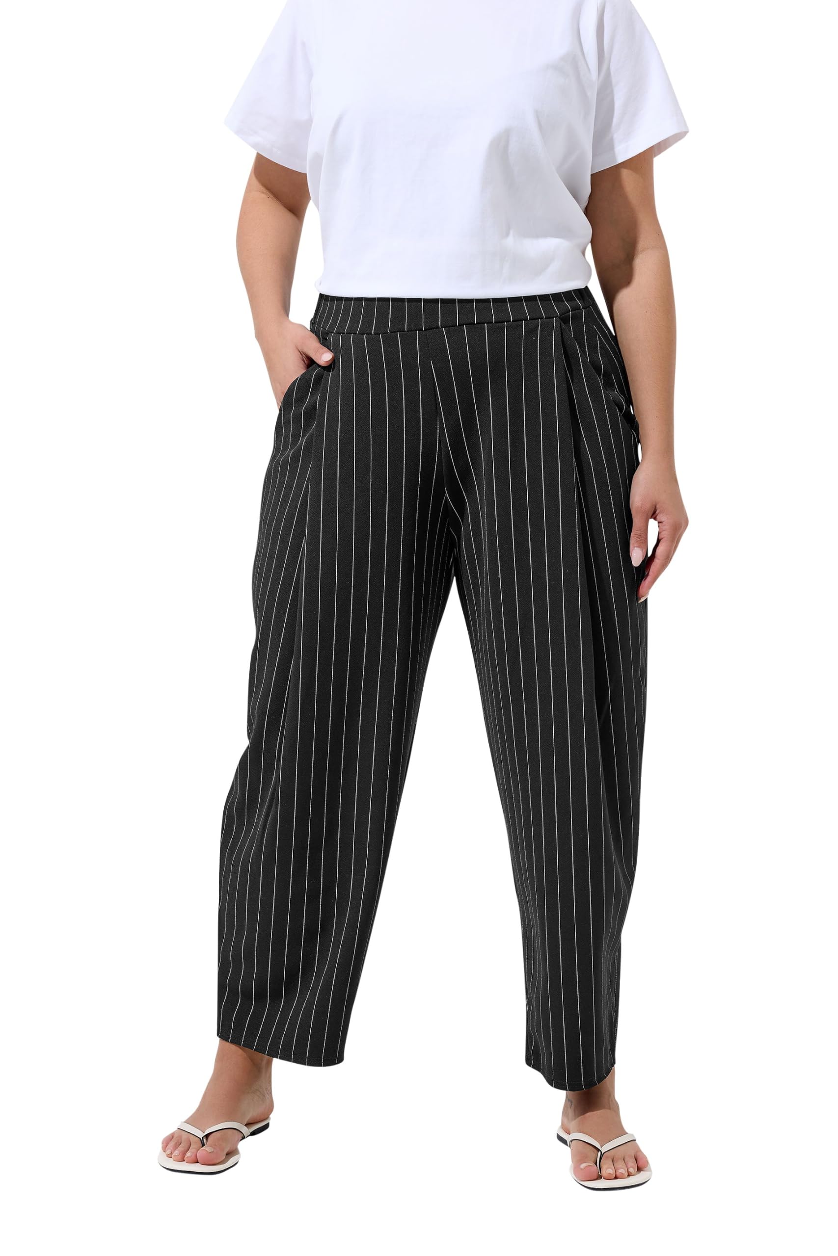 Yours Limited Collection Curve Pinstripe Barrel Trousers - Women's - Plus Size Curve Black
