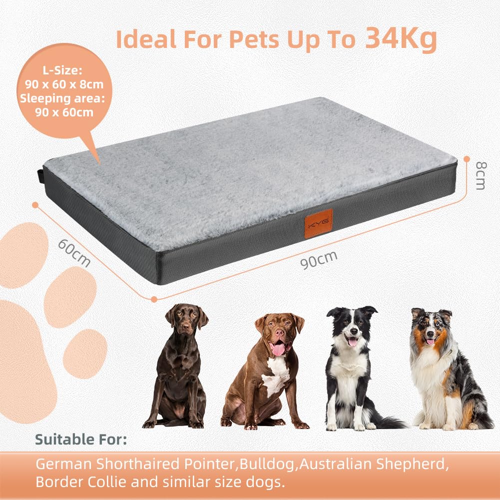 KYG Cuscino per Cani Taglia Grande,Letto per Cani,Cuccia Cane Interno in Uovo Foam,Materassino per Cani con Fodera Impermeabile,Divano per Cani Sfoderabile e Lavabile,Blu Grigio,90x60x8cm