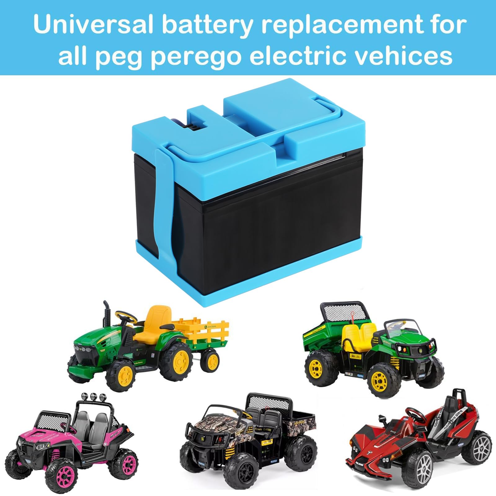 Batteria al litio da 12 V 12 Ah per veicoli Peg Perego, con caricatore e cavo adattatore