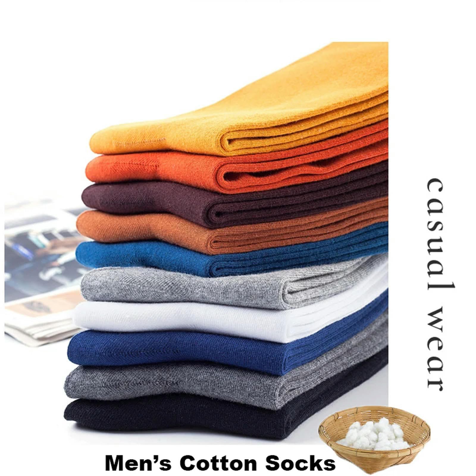 Calzini 10 Coppie Primavera Autunno Calze da Uomo di Cotone Dimensione 38-45 Calze Lunghe per Gli Uomini Calze da Abito Regali Maschili Business Casual Sox-5 Blu 5 Marrone-Taglia 38-44