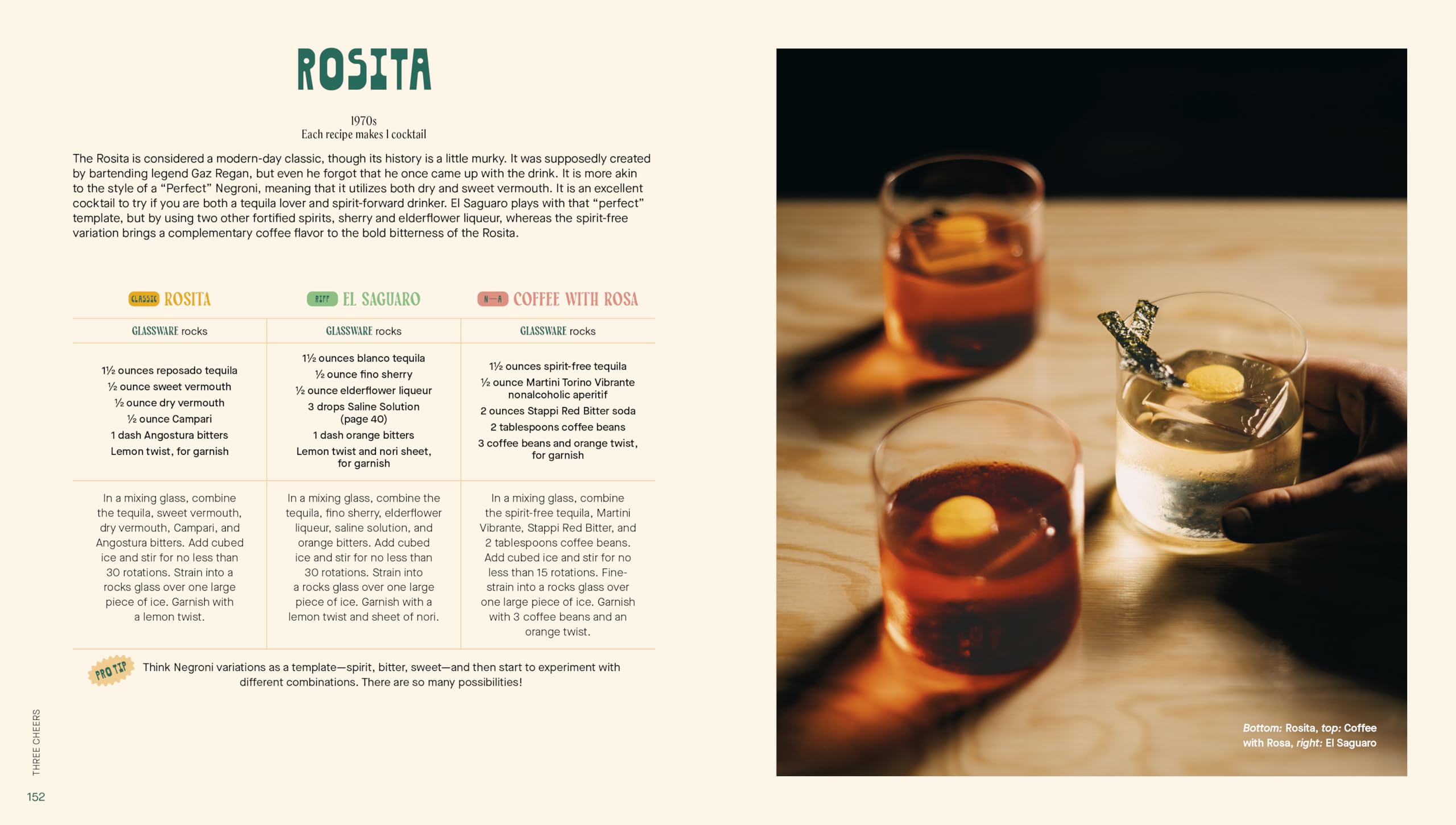 Three Cheers: Cocktails Three Ways: Classics, Riffs, and Zero-Proof Sips