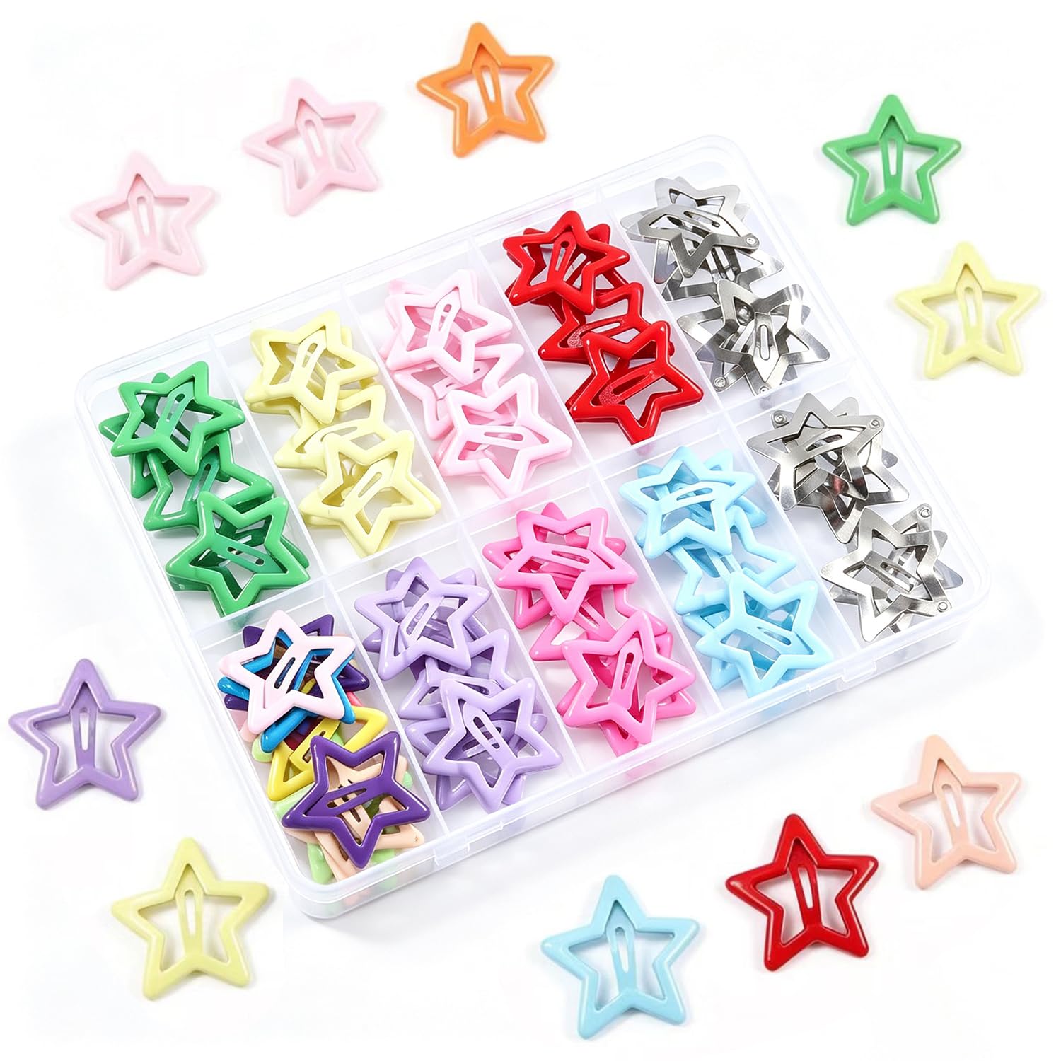 Cute Star Hair Clips - 55pcs Colorful Barrettes -1