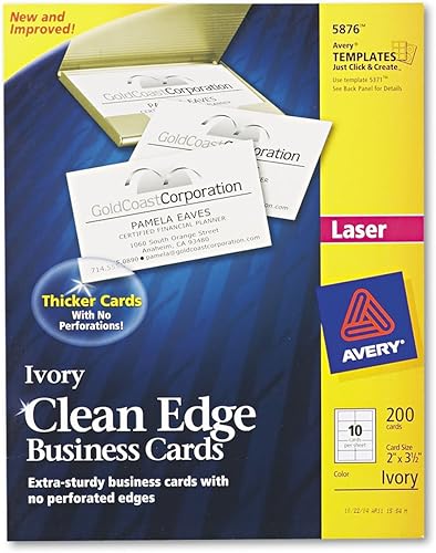 Avery 5876 Clean Edge Tarjetas de Visita, Láser, 2 x 3 1/2, Marfil, Paquete de 200